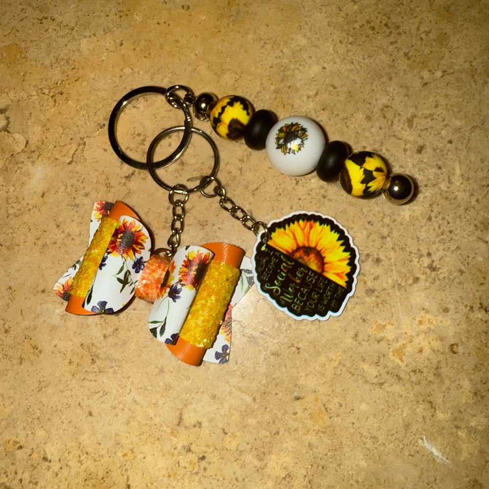Sunflower Keychain Set with Bow and Beads